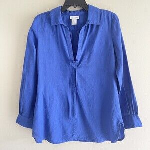 Soft Surroundings Tunic Top Oversized S 100% Linen Long Sleeve Mature V Neck